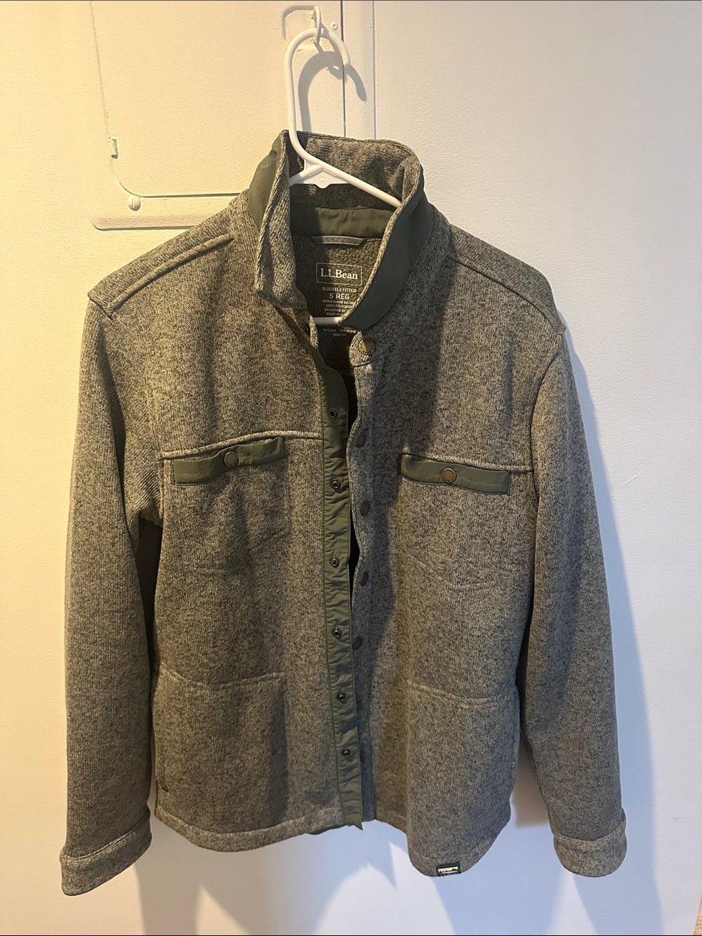 L.L. Bean Gray Wool-Blend Shirt Jacket with Olive Trim